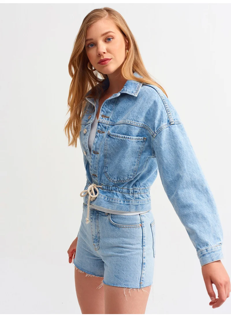 Dilvin 6454 Waist Slip-On Jeans Coat-Blue