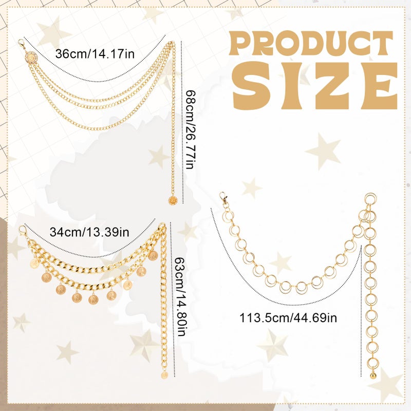 ZhouBoat 3Pcs Waist Chains for Women Butterfly Design Vintage Queen Coin Layered Belt Circle Hip Chain Adjustable Fashion Accessories Boho Western Jewelry - Image 2