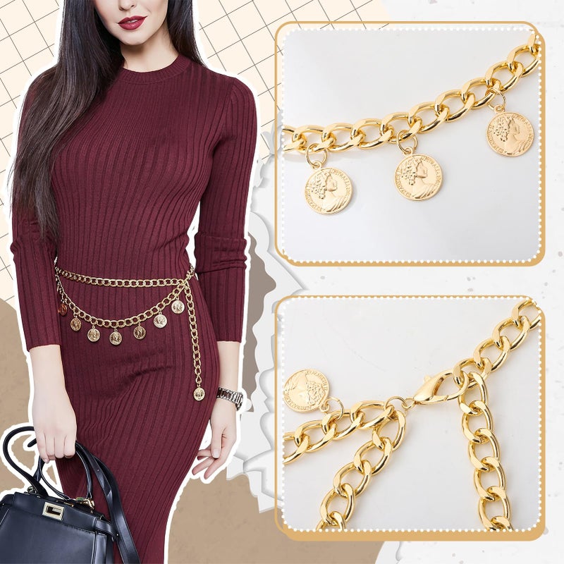 ZhouBoat 3Pcs Waist Chains for Women Butterfly Design Vintage Queen Coin Layered Belt Circle Hip Chain Adjustable Fashion Accessories Boho Western Jewelry - Image 5