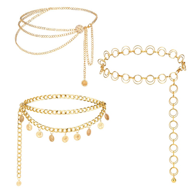 ZhouBoat 3Pcs Waist Chains for Women Butterfly Design Vintage Queen Coin Layered Belt Circle Hip Chain Adjustable Fashion Accessories Boho Western Jewelry - Image 1