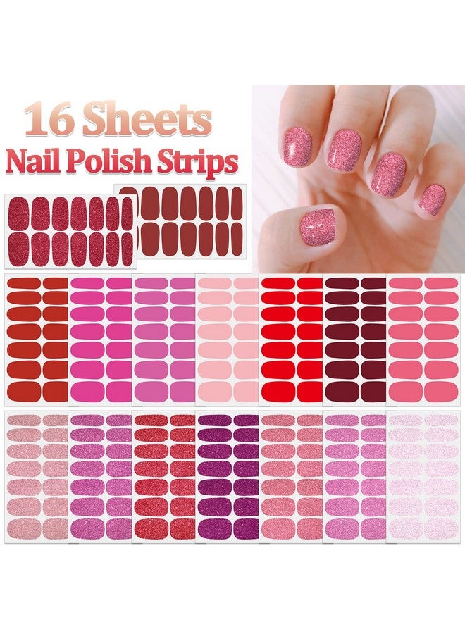 SILPECWEE 16 Sheets Red Glitter Nail Wraps For Women Solid Color Nail Polish Strips Self Adhesive Nail Polish Stickers Fingernail Manicure Sticker Nail Art With 1Pc Nail File (Lovely Color) - Image 2
