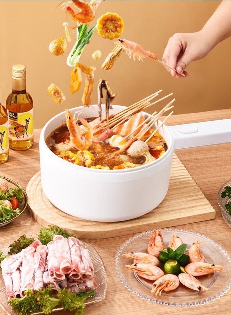 ELTRAZONE 2L Electric Hot Pot, Electric Hot Pot, Electric Cooking Pot With Steamer And Temperature Control For Egg Soup Steak Steam Sauté White - Image 3