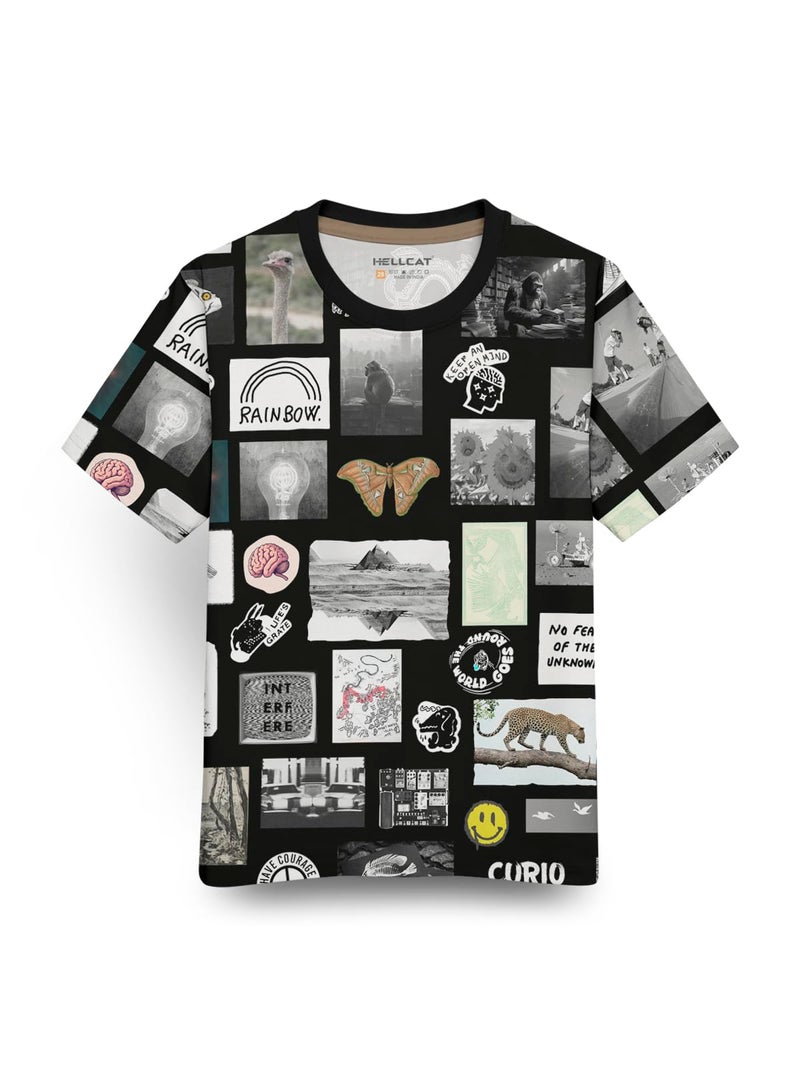 HELLCAT Trendy Front & Back Graphic Printed Cotton Blend Half Sleeve Premium Round Neck Tshirt for Boys Black 3-4 Years - Image 1