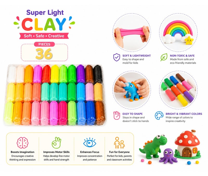 VENDIX 36 Colors Plasticine DIY Plasticine for Children Education Super Light Clay Air Dry Clay Multi-color Modelling Clay Interactive Toy - Image 3