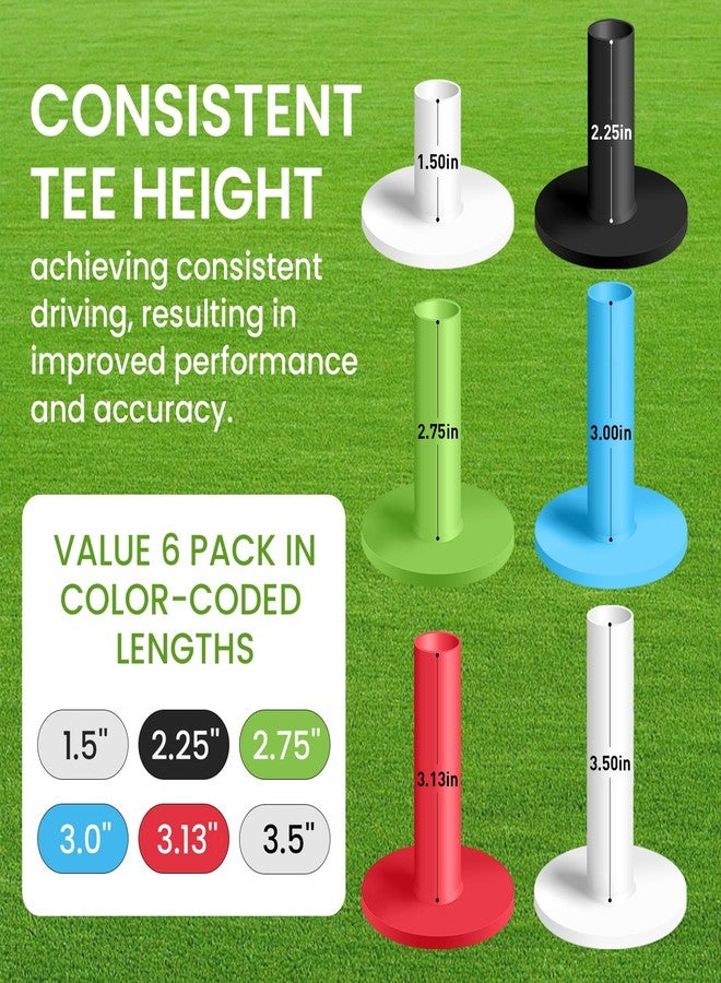 GKANDI Golf Rubber Tees 1.5" 2.25" 2.75" 3" 3.13" 3.5" Value 6 Pack, Durable & Hold Ball Well Mixed Size and Color for Indoor Outdoor Practice Mat, Golf Accessory for Men Women Golfers - Image 2