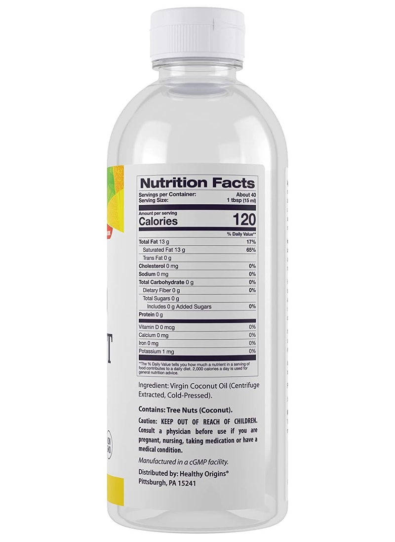 Healthy Origins - Liquid Coconut Oil 100% Virgin 93% MCTs -Net 20 FL.OZ - 592 ML - Image 1