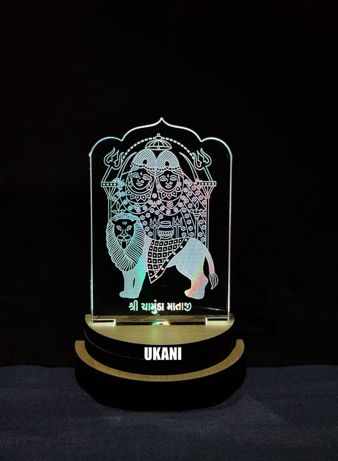 UKANI 3D Shree CHAMUNDA MAA Design USB Connected Night Lamp for Car/Office/Desktop/Gift/for Bedroom Hall Table Top 7 Color Change Light Size 3 Inch (Design 21) - Image 4