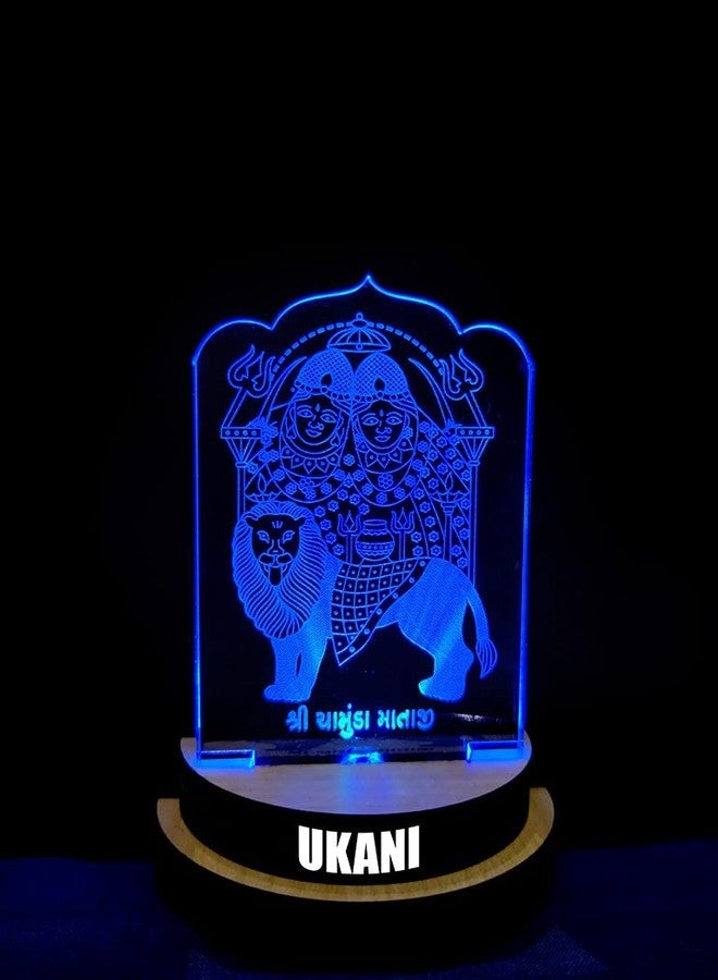 UKANI 3D Shree CHAMUNDA MAA Design USB Connected Night Lamp for Car/Office/Desktop/Gift/for Bedroom Hall Table Top 7 Color Change Light Size 3 Inch (Design 21) - Image 5