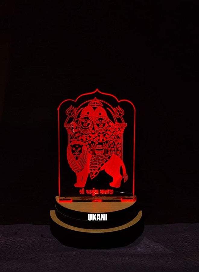 UKANI 3D Shree CHAMUNDA MAA Design USB Connected Night Lamp for Car/Office/Desktop/Gift/for Bedroom Hall Table Top 7 Color Change Light Size 3 Inch (Design 21) - Image 3