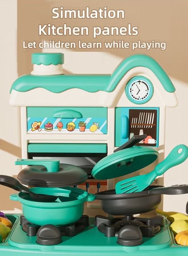 Kitchen Pretend Toy Set,,Kids Mini Kitchen Toys Simulation Cooking Set,Kids Kitchen Playset Mini Kitchen Toy Set, Toddlers Cooking Pretend Play Interactive Station, Kids Toy Kitchen Set with Play Sink, Spray, Realistic Light & Sound,With Kitchenware and Fruit Model for Girl and Boy ﻿ - Image 3