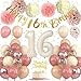 Froova 16th Birthday Decorations Retro Blush Pink Sweet 16 Girls Birthday Balloons Happy 16th Banner Cake Toppers Rose Gold Number 1 6 Balloon Pom Poms for 16 Year Old Bday Party Decoration Supplies - Image 3