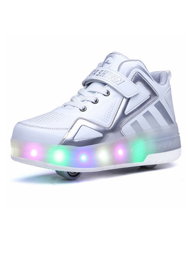 Loquat LED Hook And Loop Skate Shoes With Wheels White - Image 1