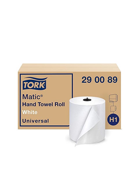 Tork Matic Paper Hand Towel Roll White H1, Universal, 100% Recycled Fiber, 6 Rolls x 700 ft, 290089
