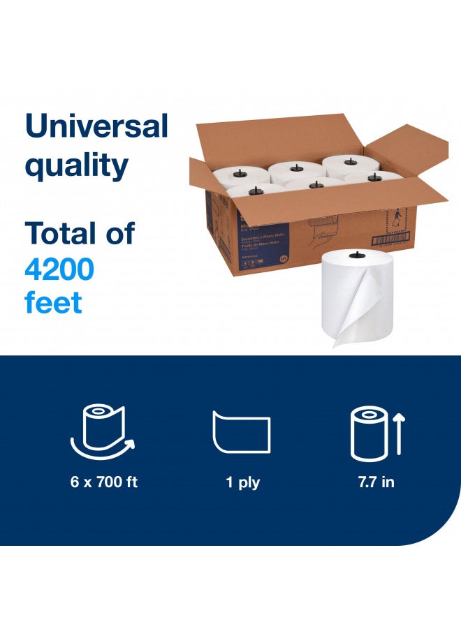 Tork Matic Paper Hand Towel Roll White H1, Universal, 100% Recycled Fiber, 6 Rolls x 700 ft, 290089