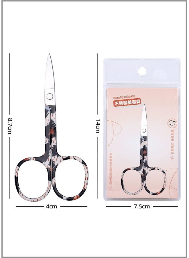 Stainless steel mini portable eyebrow trimmer / nose hair trimmer - Black background leopard print A-type trimmer (hang bag packaging) - Image 1