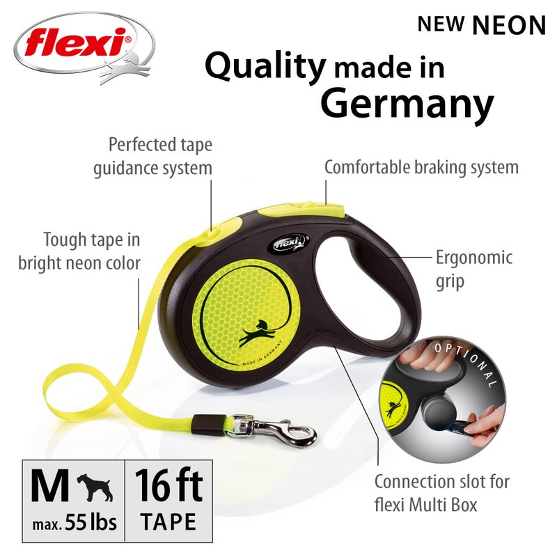 FLEXI New Neon Tape Retractable Dog Leashes for Medium Dogs Upto 55 lbs. â€“ 16 ft., Neon Yellow/Black | Tangle Free Pet Walking Leash with One-Handed Brake, Pause, Lock|German Quality Product - Image 2