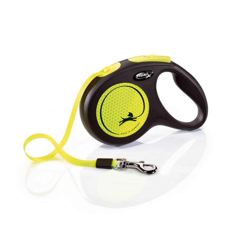 FLEXI New Neon Tape Retractable Dog Leashes for Medium Dogs Upto 55 lbs. â€“ 16 ft., Neon Yellow/Black | Tangle Free Pet Walking Leash with One-Handed Brake, Pause, Lock|German Quality Product - Image 1