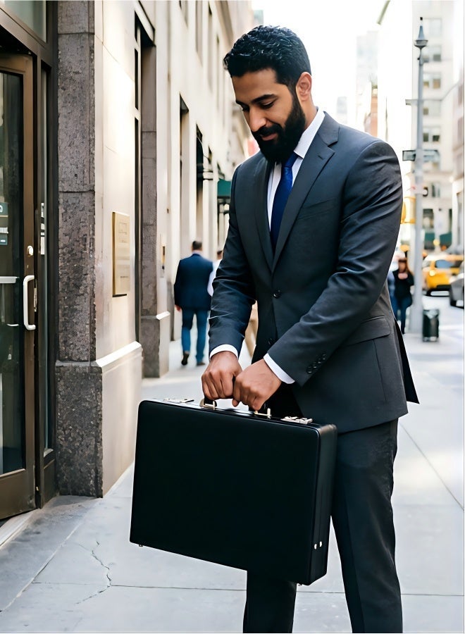 Freegallops 17 inches Expandable Hard Briefcases Laptop Attache for Men with Lock - Black - Image 2