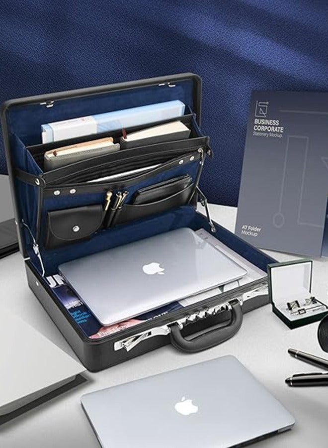 Freegallops 17 inches Expandable Hard Briefcases Laptop Attache for Men with Lock - Black - Image 4