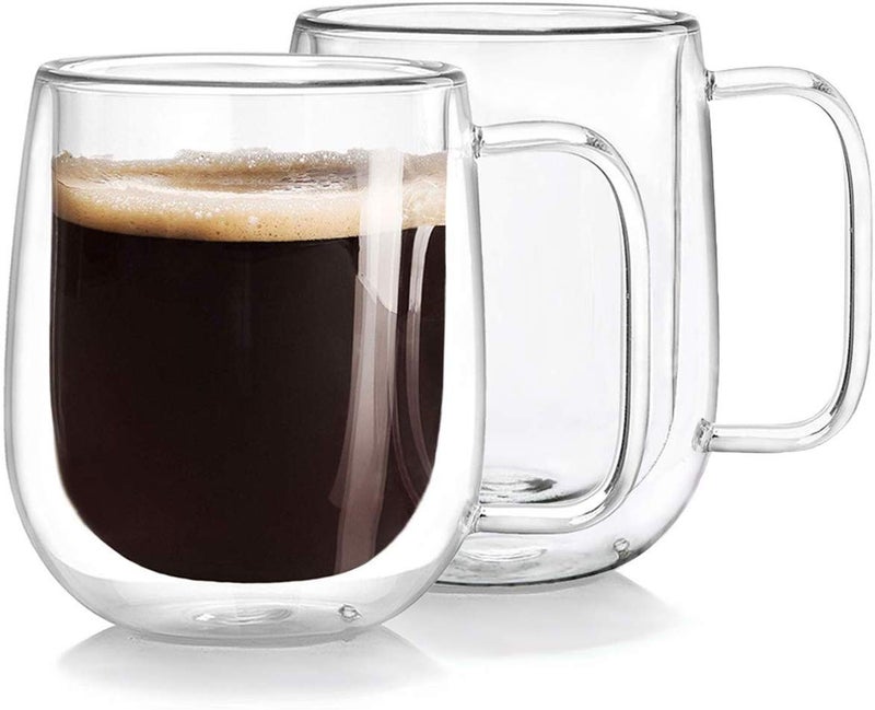P-PLUS INTERNATIONAL Coffee Glass Mug Borosilicate Coffee Mug Glass Coffee Mug Coffee- 2 Pieces, Clear, 250 ml - Image 1