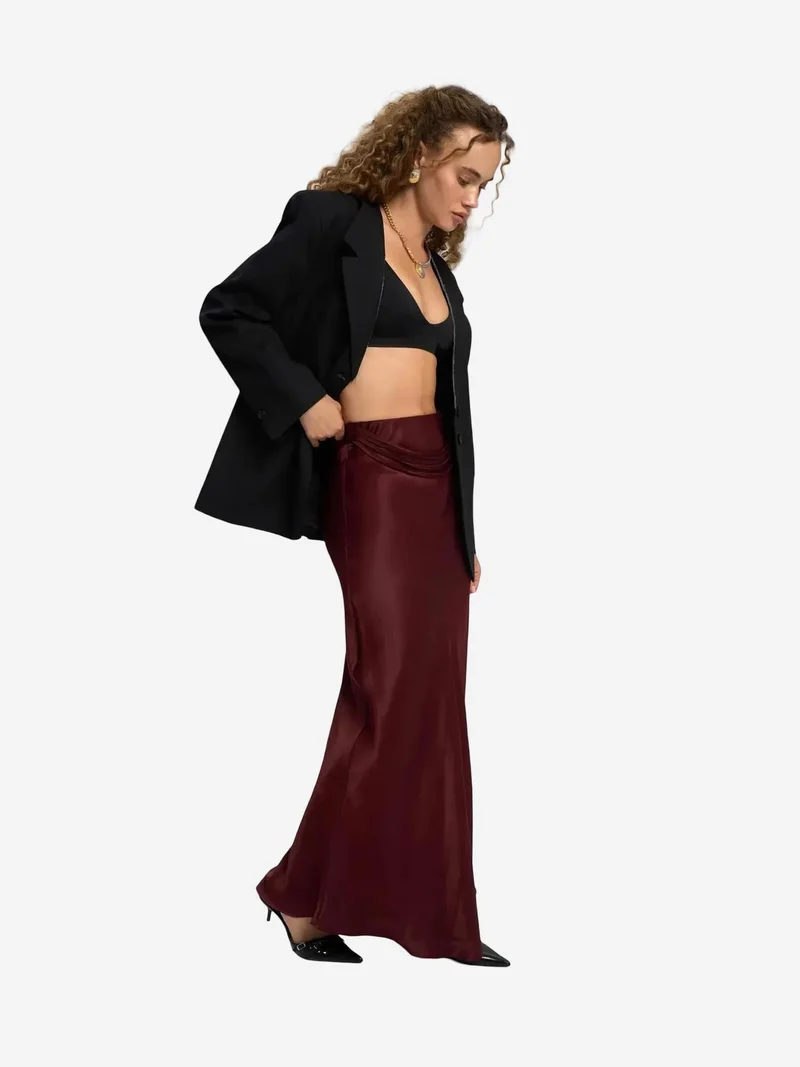 ماي كولكشن MAI STUDIOS Muirnas Belt Datailed Maxi Satin Skirt