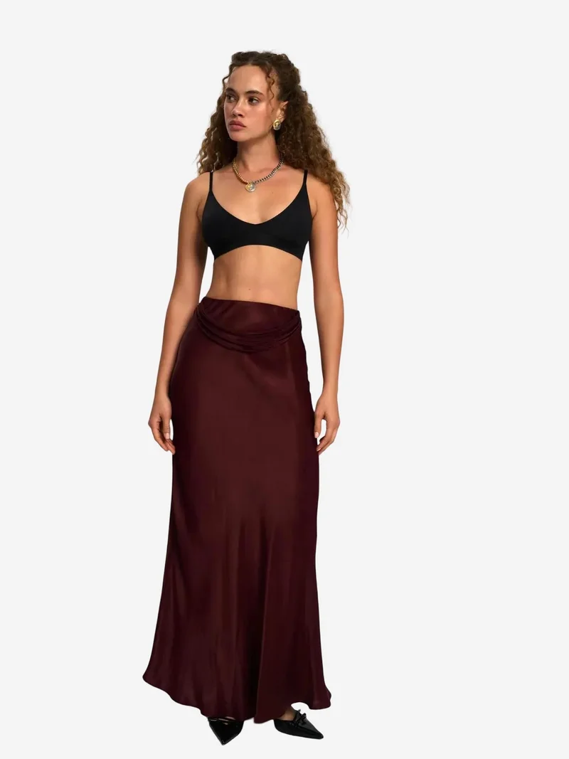 ماي كولكشن MAI STUDIOS Muirnas Belt Datailed Maxi Satin Skirt