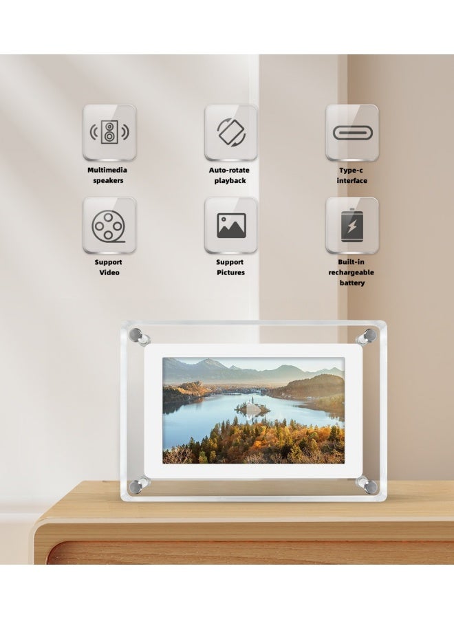 5 Inch Digital Photo Frame with Video Playback Built-in Multimedia Speaker Acrylic Video Photo Frame 4GB Memory Built-in 1200mAh Battery Can Be Perfect for Home Decoration and Heartfelt Gifts - Image 2