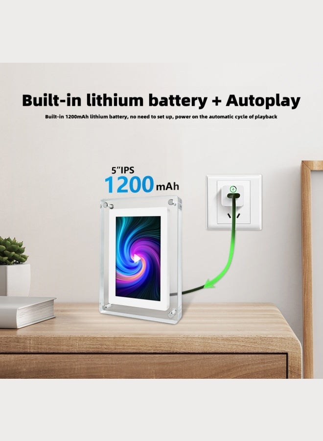 5 Inch Digital Photo Frame with Video Playback Built-in Multimedia Speaker Acrylic Video Photo Frame 4GB Memory Built-in 1200mAh Battery Can Be Perfect for Home Decoration and Heartfelt Gifts - Image 4