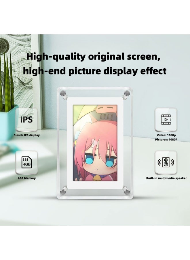 5 Inch Digital Photo Frame with Video Playback Built-in Multimedia Speaker Acrylic Video Photo Frame 4GB Memory Built-in 1200mAh Battery Can Be Perfect for Home Decoration and Heartfelt Gifts - Image 3