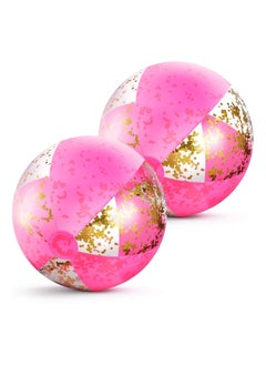 KASTWAVE Inflatable Clear Beach Balls, 2 Pieces 16" Pool Party Sequins Balls for Adult Summer Beach Water Games Hawaiian Party Favors Gifts (Pink)  - Image 1