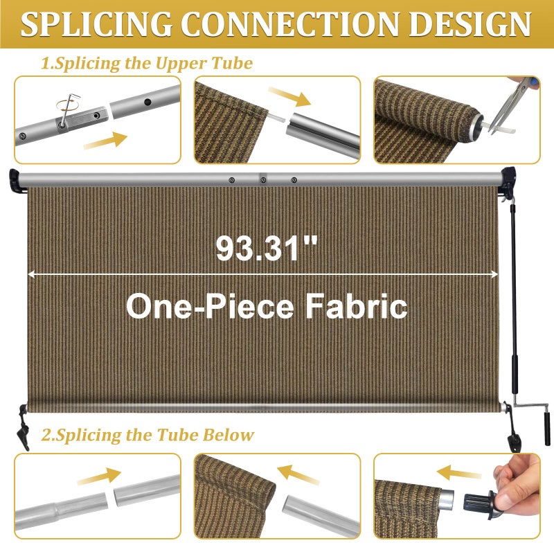 Shade&Beyond Outdoor Roller Shades with Splicing Design, 8' W x 8' H Cordless Patio Roll Up Blinds, Exterior Shade Cloth Roll for Porch, Gazebo, Pergola, Balcony, Coffee Brown - Image 5