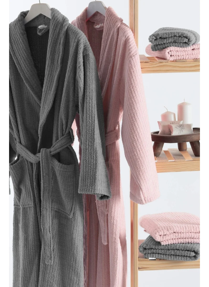 Favora Line Luxury 8 Piece Family Bathrobe Set - Grey - Powder