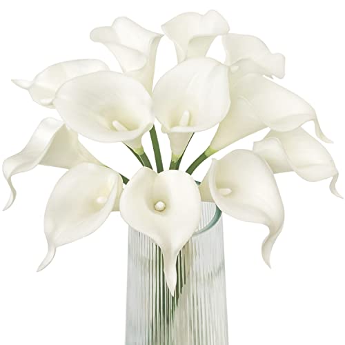 Letjolt White Calla Lily 12Pcs Artificial Flowers Bouquet for Wedding Bride Shower Blessing Gift Home Decoration Faux Calla Lilies - Image 1