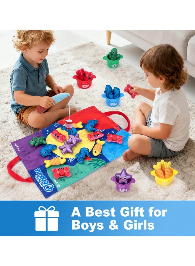 SUZZ 22Pcs Cloth Ocean Fishing Game for Babies 6–18 Months, Montessori Toys for Toddlers, Soft Early Learning Toy with Different Animals, Stacking Cups, Fine Motor Skills, Number Counting & Color Sorting for Boys Girls - Image 5