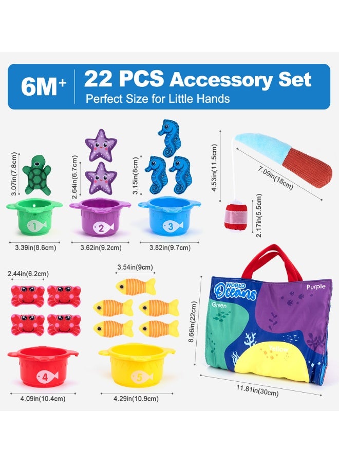 SUZZ 22Pcs Cloth Ocean Fishing Game for Babies 6–18 Months, Montessori Toys for Toddlers, Soft Early Learning Toy with Different Animals, Stacking Cups, Fine Motor Skills, Number Counting & Color Sorting for Boys Girls - Image 2