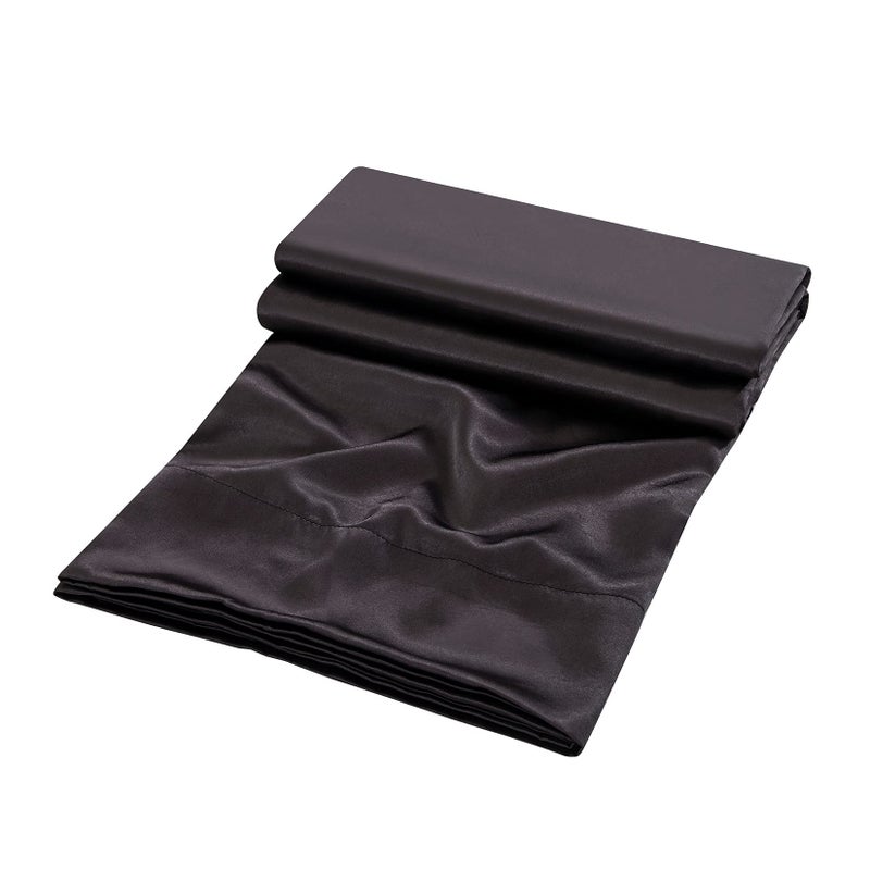 Luxbedding Satin Flat Sheet Only  Full Flat Sheet  1 - Piece Black Top Sheet  Extra Soft Silk Flat Bed Sheets Sold Separately Full - Black  - Image 3