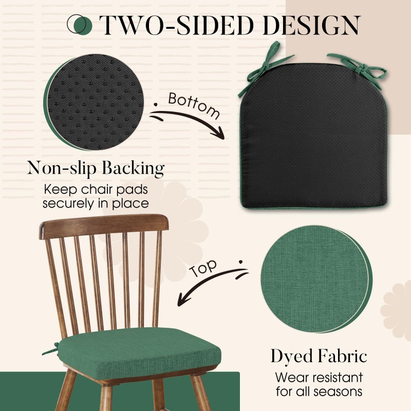 Basic Beyond Chair Cushions for Dining Chairs 6 Pack, Kitchen Chair Cushions with Ties and Non Slip Backing, 16 x 16 inches Chair Pads for Dining Chairs (Forest Green) - Image 4