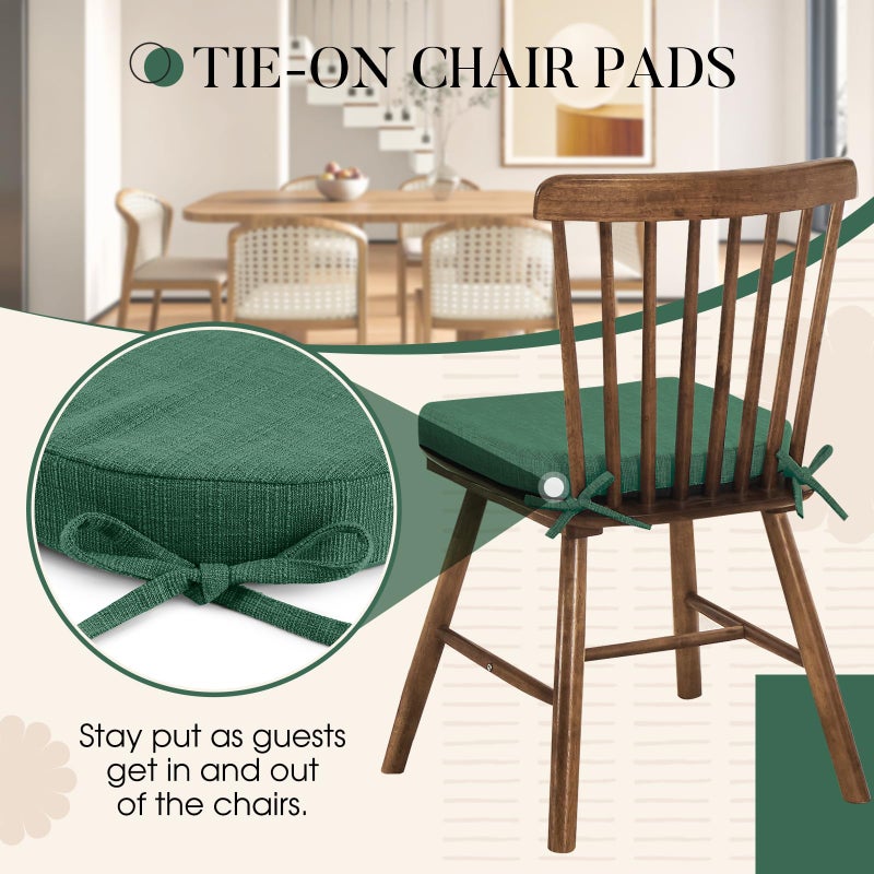 Basic Beyond Chair Cushions for Dining Chairs 6 Pack, Kitchen Chair Cushions with Ties and Non Slip Backing, 16 x 16 inches Chair Pads for Dining Chairs (Forest Green) - Image 3