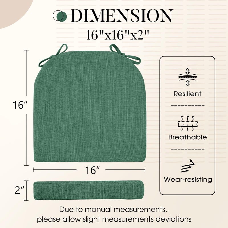 Basic Beyond Chair Cushions for Dining Chairs 6 Pack, Kitchen Chair Cushions with Ties and Non Slip Backing, 16 x 16 inches Chair Pads for Dining Chairs (Forest Green) - Image 2