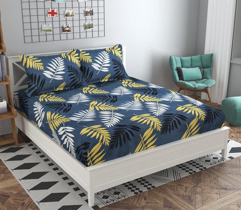 BSB HOME أوراق سرير مزدوجة مسطحة من BSB HOME بملمس قطن نقي مع 2 غطاء وسادة | سرير مزدوج قابل للتنفس | خالي من التجاعيد | ناعم 144 Tc سوبر سوفت | 228 × 225 سم | شجرة النخيل رمادي داكن - Image 3