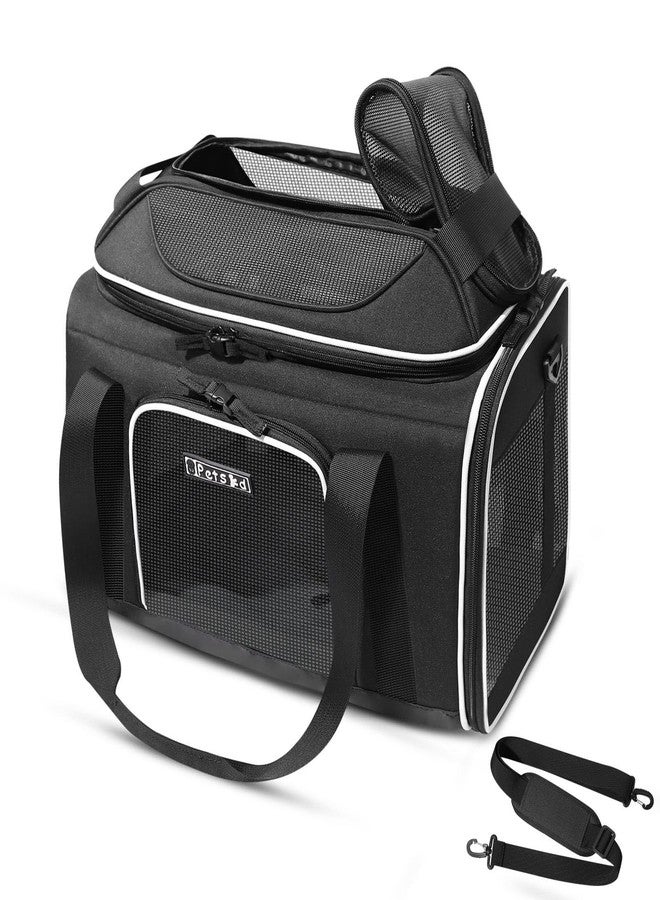 Petskd Top-Expandable Pet Carrier 18x11x11 Inches Delta American United Airline Approved, Soft-Sided Carrier for Small Cats and Dogs with Locking Safety Zippers and Anti-Scratch Mesh(Black) - Image 1