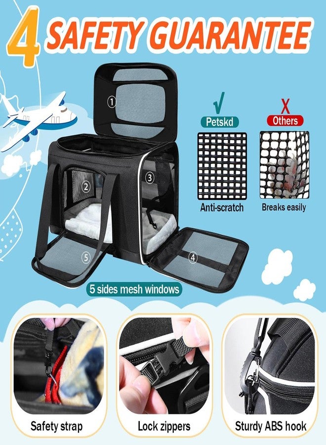 Petskd Top-Expandable Pet Carrier 18x11x11 Inches Delta American United Airline Approved, Soft-Sided Carrier for Small Cats and Dogs with Locking Safety Zippers and Anti-Scratch Mesh(Black) - Image 5