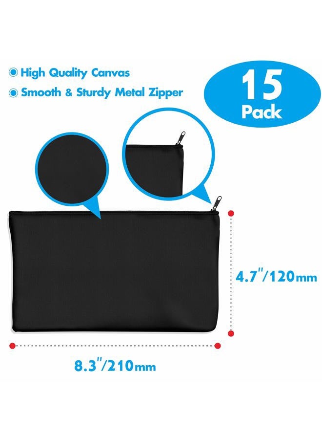 Vantasii 15 Pack Blank Cotton Canvas DIY Craft Zipper Bags Pouches Pencil Case for Makeup Cosmetic Toiletry Stationary Storage (Dark Black, 8.3” x 4.7”), Black, 8.3"x4.7" - Image 3
