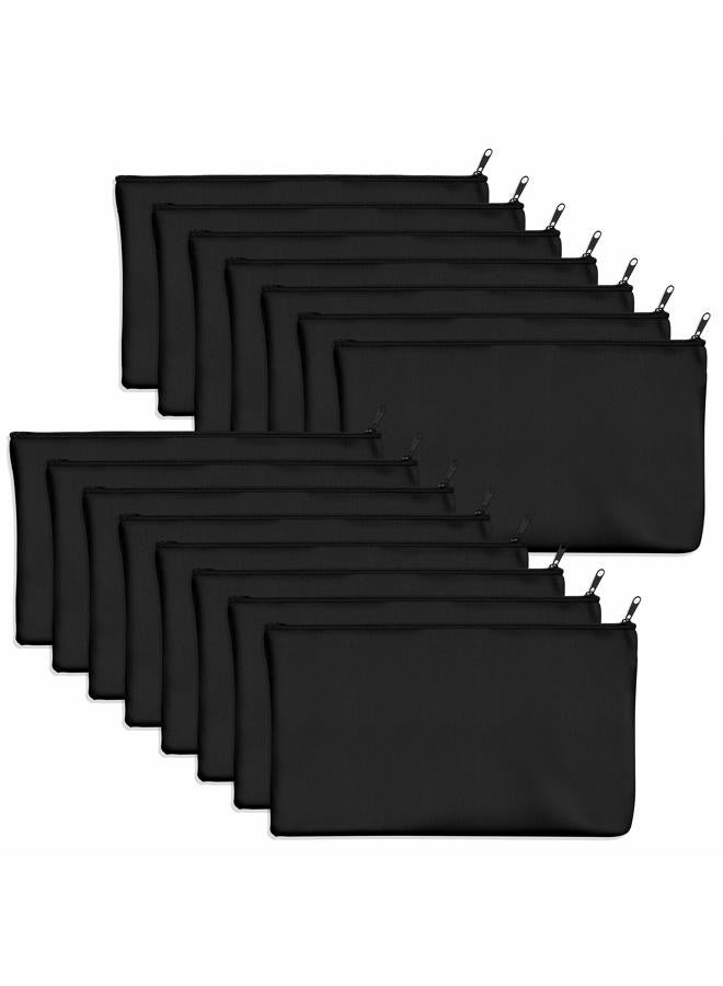Vantasii 15 Pack Blank Cotton Canvas DIY Craft Zipper Bags Pouches Pencil Case for Makeup Cosmetic Toiletry Stationary Storage (Dark Black, 8.3” x 4.7”), Black, 8.3"x4.7" - Image 1