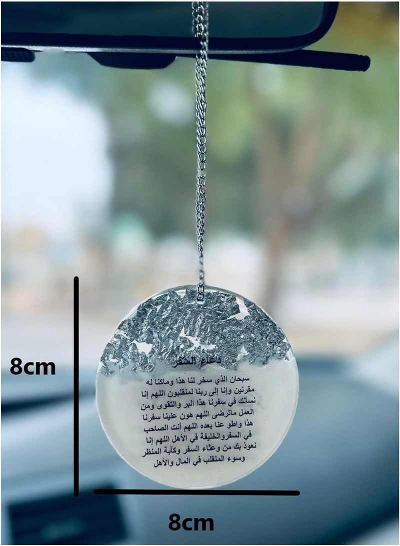 An elegant circular car pendant decorated with silver leaf of luxurious resin - Image 3