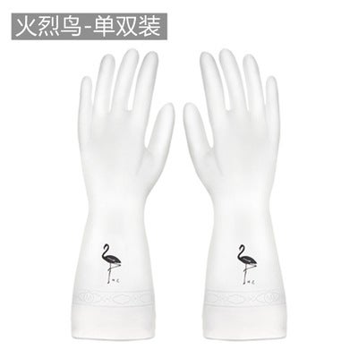 Thickened Latex Gloves for Dishwashing Waterproof Rubber Skin Womens Durability Household Kitchen Cleaning Laundry Tools Printed Flamingo Single Pair 