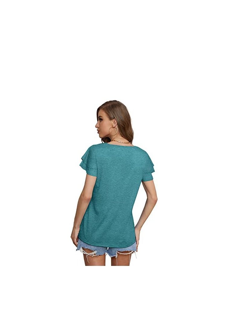 Loquat New Women's V-neck Double-layer Lotus Leaf Short Sleeve T-Thirt  - Image 2