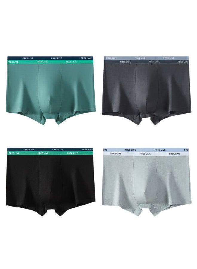 Yiershuang Men's Cotton Boxer Briefs 10a Antibacterial Trendy Sports Plus Size Shorts 4-pack
