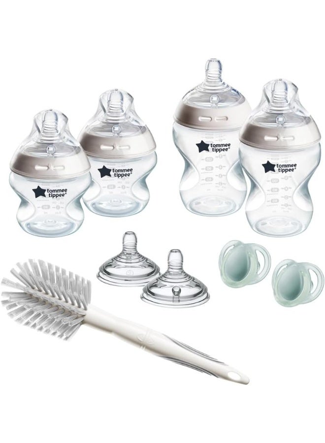tommee tippee Natural Start Newborn Starter Set Slow & Med Flow Breast Like Teats Anti Colic Valve Soft Silicone Nipple BPA Free 0 & 3M + 9 Pcs - Image 1