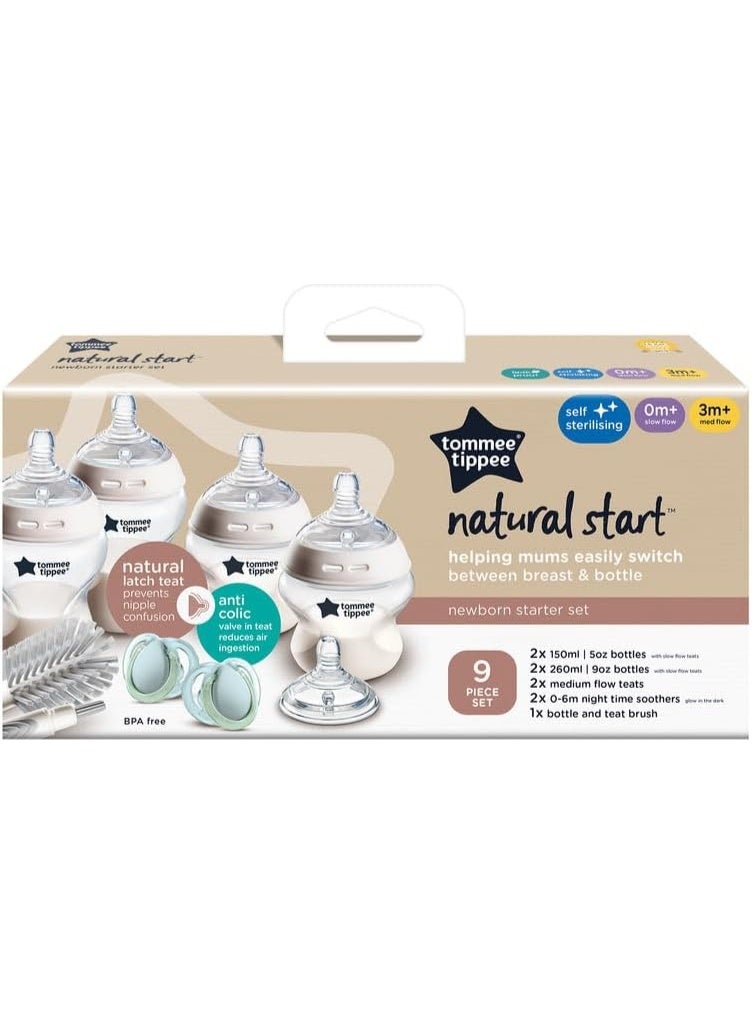 tommee tippee Natural Start Newborn Starter Set Slow & Med Flow Breast Like Teats Anti Colic Valve Soft Silicone Nipple BPA Free 0 & 3M + 9 Pcs - Image 2